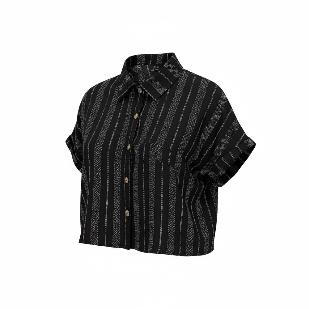 Milk and Honey Black Geometric-Stripe cropped Button Front Blouse XS